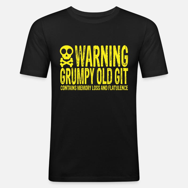 Warning Grumpy Old Git - Männer Slim Fit T-Shirt - Schwarz