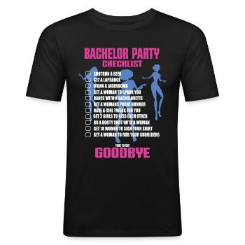 Junggesellenabschied Checkliste - Männer Slim Fit T-Shirt - Schwarz - Vorne - Nik (191cm)
