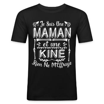 Maman Kinésithérapeute Kiné Humour Kinésithérapie - T-shirt près du corps Homme - noir - Devant - Nik (191cm)