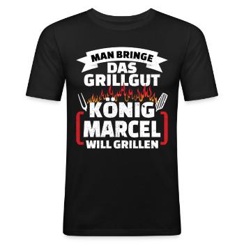 Marcel Grill König - Männer Slim Fit T-Shirt - Schwarz - Vorne - Nik (191cm)