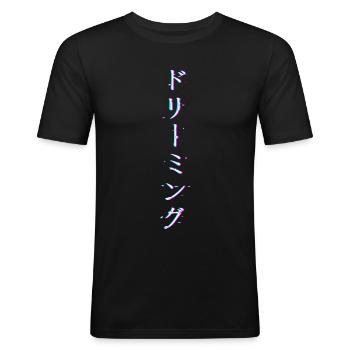 Caractères japonais Image Rêveur Glitchcore - T-shirt près du corps Homme - noir - Devant - Nik (191cm)