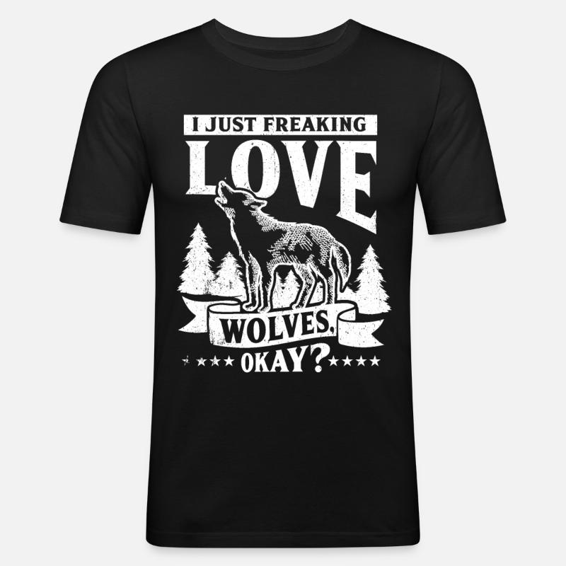 Wolf - Männer Slim Fit T-Shirt - Schwarz