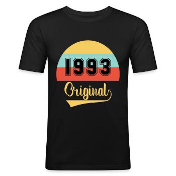 Vintage Orginal 1993 Anniversaire - T-shirt près du corps Homme - noir - Devant - Nik (191cm)