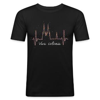 Kölner Dom Herzschlag Karneval Konfetti Geschenk - Männer Slim Fit T-Shirt - Schwarz - Vorne - Nik (191cm)