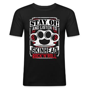 Oi Skinhead Shirt Punk Rock Cheers and Oi - Men's Slim Fit T-Shirt - black - Front - Nik (191cm)