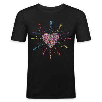 Konfetti im Herzen Fasching Karneval - Männer Slim Fit T-Shirt - Schwarz - Vorne - Nik (191cm)