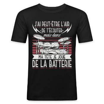 Batteur Baguette Tambour Batteries et Percussions - T-shirt près du corps Homme - noir - Devant - Nik (191cm)