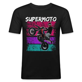 Supermoto / Supermotard / Supermoto Wheelie - Men's Slim Fit T-Shirt - black - Front - Nik (191cm)