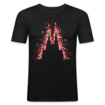 Dom Köln Karneval Rot Weiss Konfetti - Männer Slim Fit T-Shirt - Schwarz - Vorne - Nik (191cm)