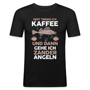 Angeln Kaffee Zander Angler - Männer Slim Fit T-Shirt - Schwarz - Vorne - Nik (191cm)