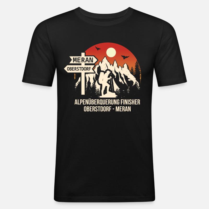 Alpenüberquerung Oberstdorf Meran E5 - Männer Slim Fit T-Shirt - Schwarz