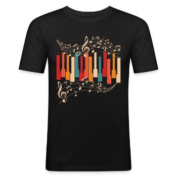 Retro Style Piano Musician - Männer Slim Fit T-Shirt - Schwarz - Vorne - Nik (191cm)