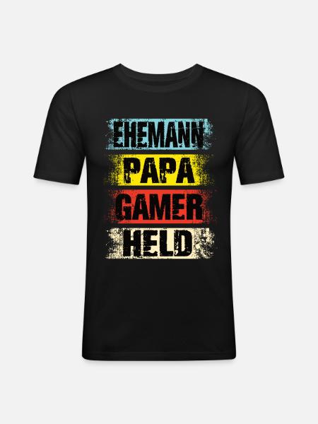 Ehemann Papa Gamer Held - Männer Slim Fit T-Shirt - Schwarz