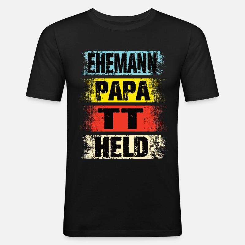 Ehemann Papa Pferde Held - Männer Slim Fit T-Shirt - Schwarz