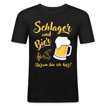 Schlager und Bier darum bin ich hier Malle Spruch - Männer Slim Fit T-Shirt - Schwarz - Vorne - Nik (191cm)