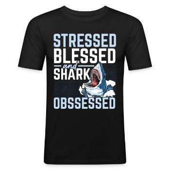 Stressé, béni et obsédé par les requins Meeresb - T-shirt près du corps Homme - noir - Devant - Nik (191cm)