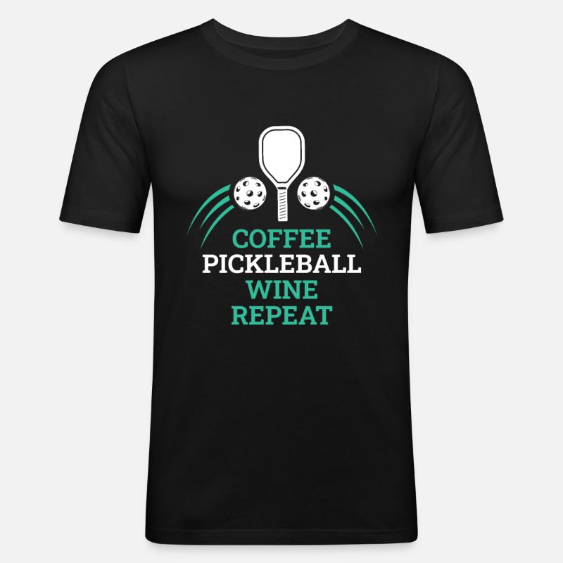Coffee Pickleball Wine Repeat - Männer Slim Fit T-Shirt - Schwarz
