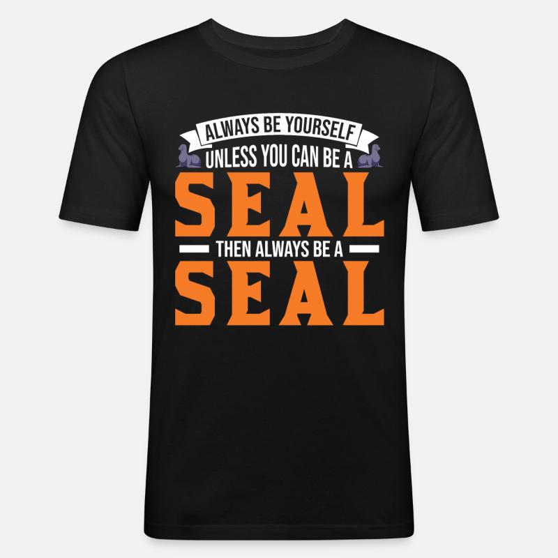 Robbe Geschenk Seal Seelöwe - Männer Slim Fit T-Shirt - Schwarz