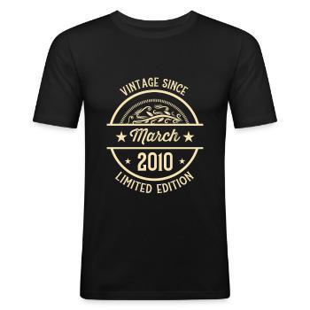 Birthday Vintage since March 2010 - Men's Slim Fit T-Shirt - black - Front - Nik (191cm)