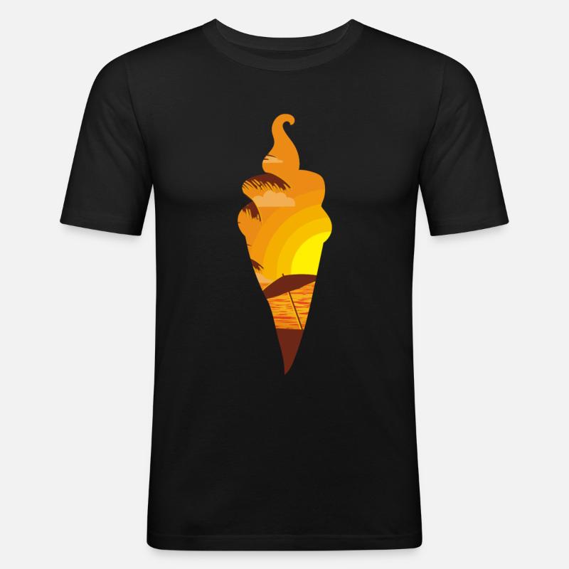 Ice Cream Sunset Beach Cone - Männer Slim Fit T-Shirt - Schwarz