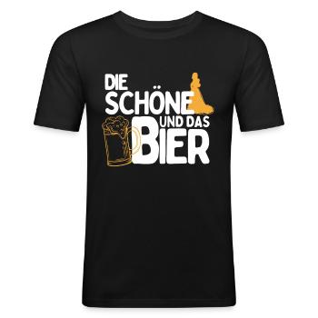 Die Schöne und das Bier Party Outfit zum Bier - Männer Slim Fit T-Shirt - Schwarz - Vorne - Nik (191cm)