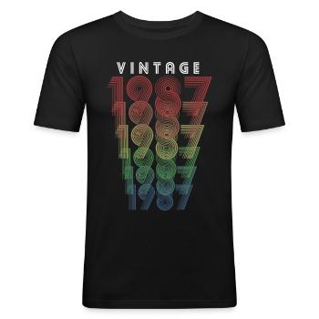 Vintage 1987 Year of birth 1987 Vintage Birthday - Men's Slim Fit T-Shirt - black - Front - Nik (191cm)