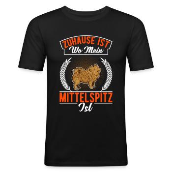 Zuhause ist wo mein Mittelspitz ist - Männer Slim Fit T-Shirt - Schwarz - Vorne - Nik (191cm)