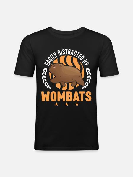 Easily distracted by Wombats - Männer Slim Fit T-Shirt - Schwarz