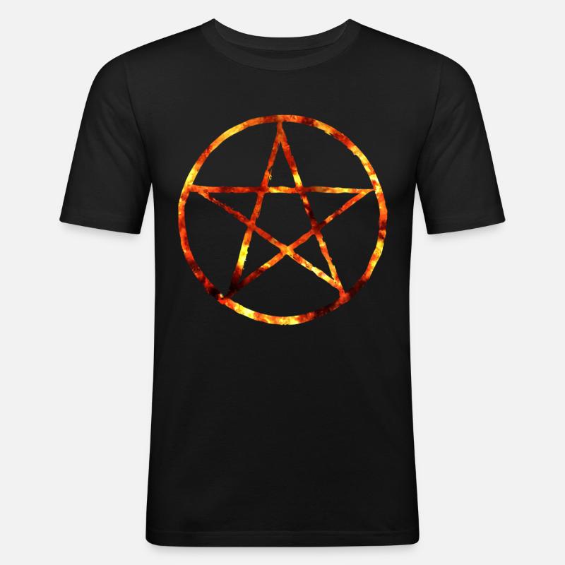 Pentagramm fire - Männer Slim Fit T-Shirt - Schwarz