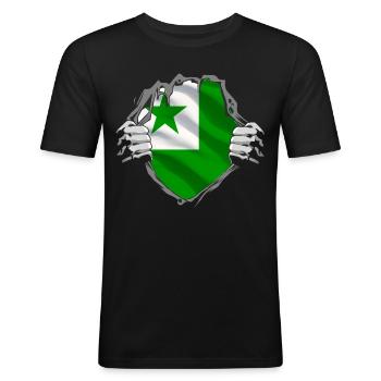 L'espéranto est la langue de l'amitié. - T-shirt près du corps Homme - noir - Devant - Nik (191cm)