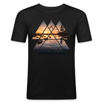 Abstrakter See - Männer Slim Fit T-Shirt - Schwarz - Vorne - Nik (191cm)