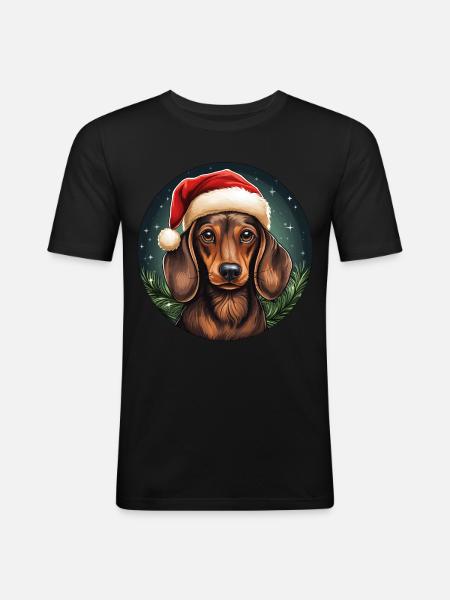 Noël teckel - T-shirt près du corps Homme - noir