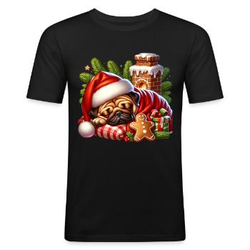 Le carlin dort - T-shirt près du corps Homme - noir - Devant - Nik (191cm)