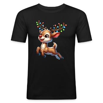 Weihnachts Rentier Xmas - Männer Slim Fit T-Shirt - Schwarz - Vorne - Nik (191cm)