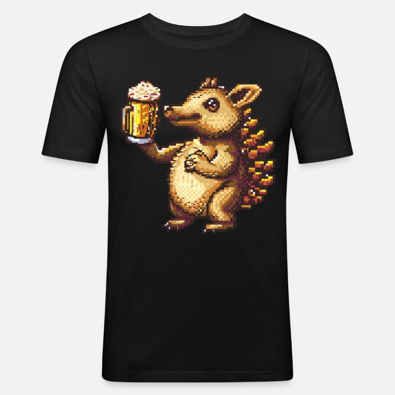Gürteltier Pixel Bier - Männer Slim Fit T-Shirt - Schwarz