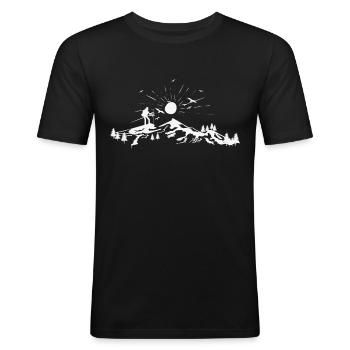 Hiking. Wandern. - Männer Slim Fit T-Shirt - Schwarz - Vorne - Nik (191cm)