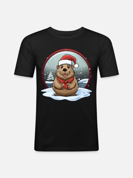 Beaver Christmas - Men's Slim Fit T-Shirt - black