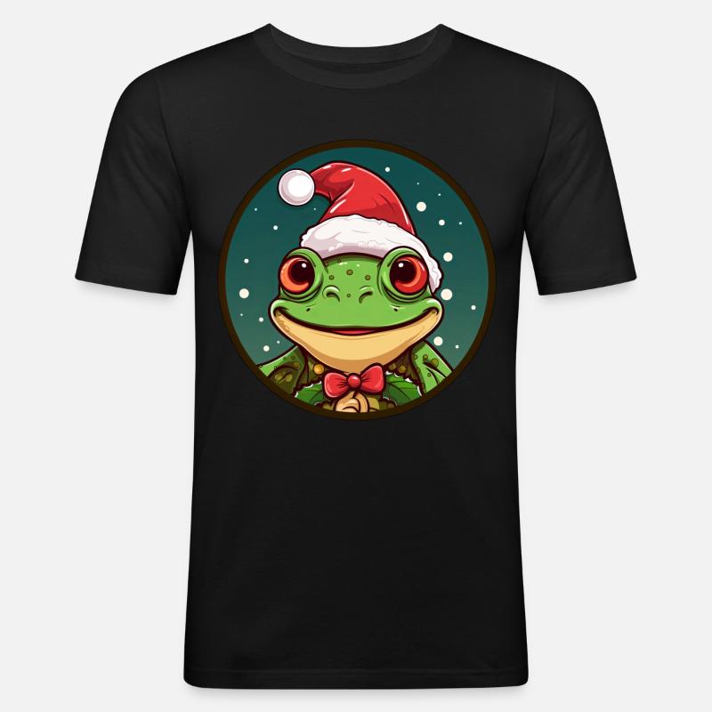 Frösche Weihnachten - Männer Slim Fit T-Shirt - Schwarz
