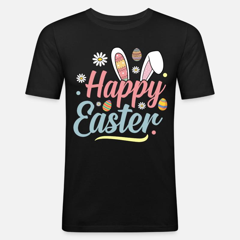 Happy Easter - Männer Slim Fit T-Shirt - Schwarz