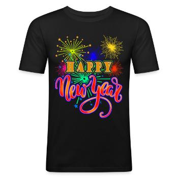 Neujahr Happy New year - Männer Slim Fit T-Shirt - Schwarz - Vorne - Nik (191cm)