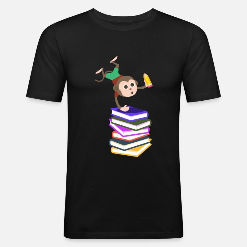 Einschulung Schule Affe Bücher Stift Lernen - Männer Slim Fit T-Shirt - Schwarz