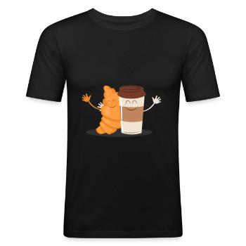 Coffee croissant Tasty food drink saying - Men's Slim Fit T-Shirt - black - Front - Nik (191cm)