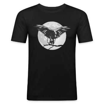 Rabe Krähe im Vollmond - Männer Slim Fit T-Shirt - Schwarz - Vorne - Nik (191cm)