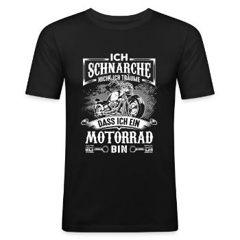 Ich schnarche nicht Ich träume Motorrad - Männer Slim Fit T-Shirt - Schwarz - Vorne - Nik (191cm)