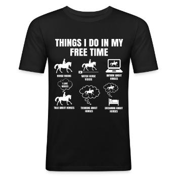 Dinge Die Ich In Meiner Freizeit Mache Pferde - Männer Slim Fit T-Shirt - Schwarz - Vorne - Nik (191cm)