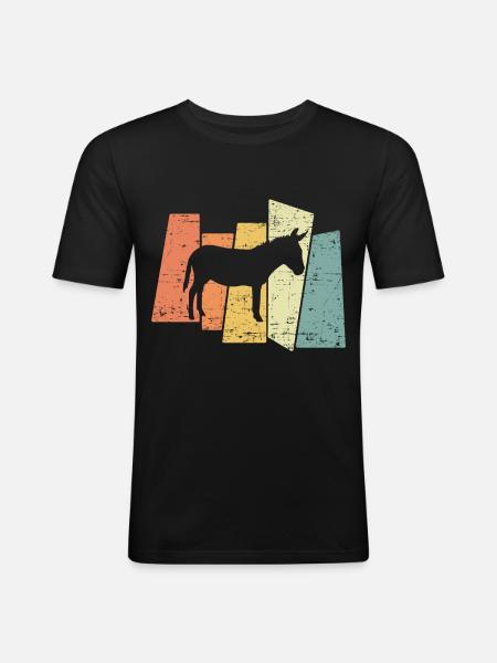 Retro Esel - Männer Slim Fit T-Shirt - Schwarz