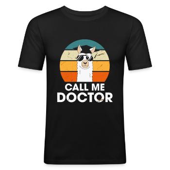 Call Me Doctor Lama Alpaka Doktor Ph.D Studium - Männer Slim Fit T-Shirt - Schwarz - Vorne - Nik (191cm)