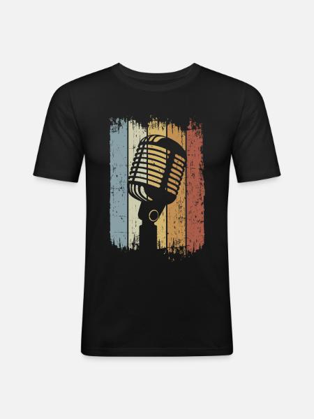 Singer Retro Microphone Singing - Männer Slim Fit T-Shirt - Schwarz