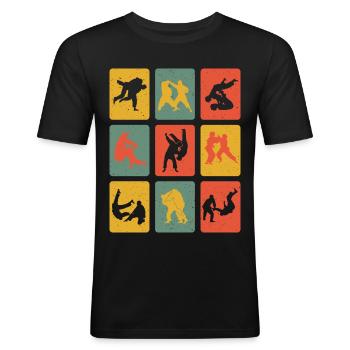 Judo Retro Judoist Judoka Fighter - Men's Slim Fit T-Shirt - black - Front - Nik (191cm)