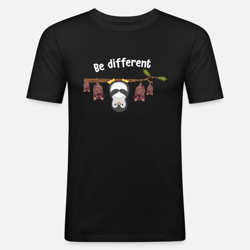Be Different Pinguin Fledermaus Tier - Männer Slim Fit T-Shirt - Schwarz